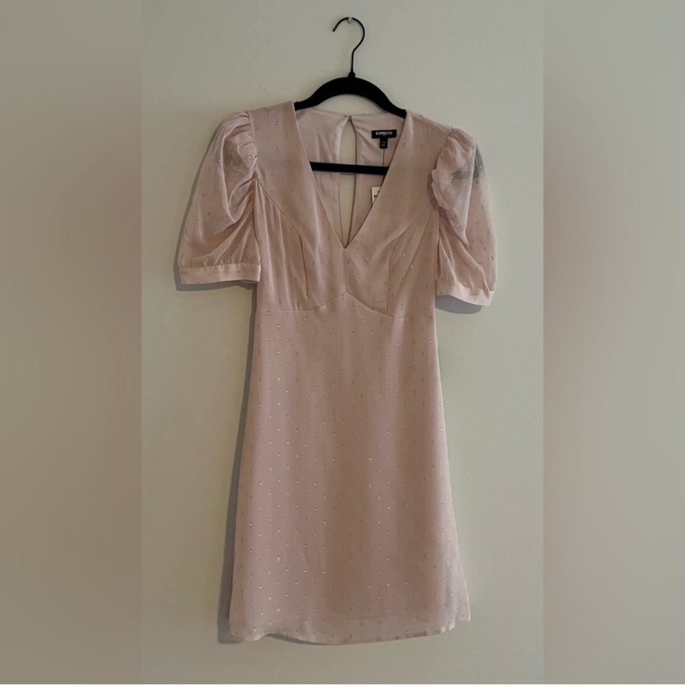 Express - Metallic Clip Dot Puff Sleeve Dress - Size XXS - Picture 2 of 12